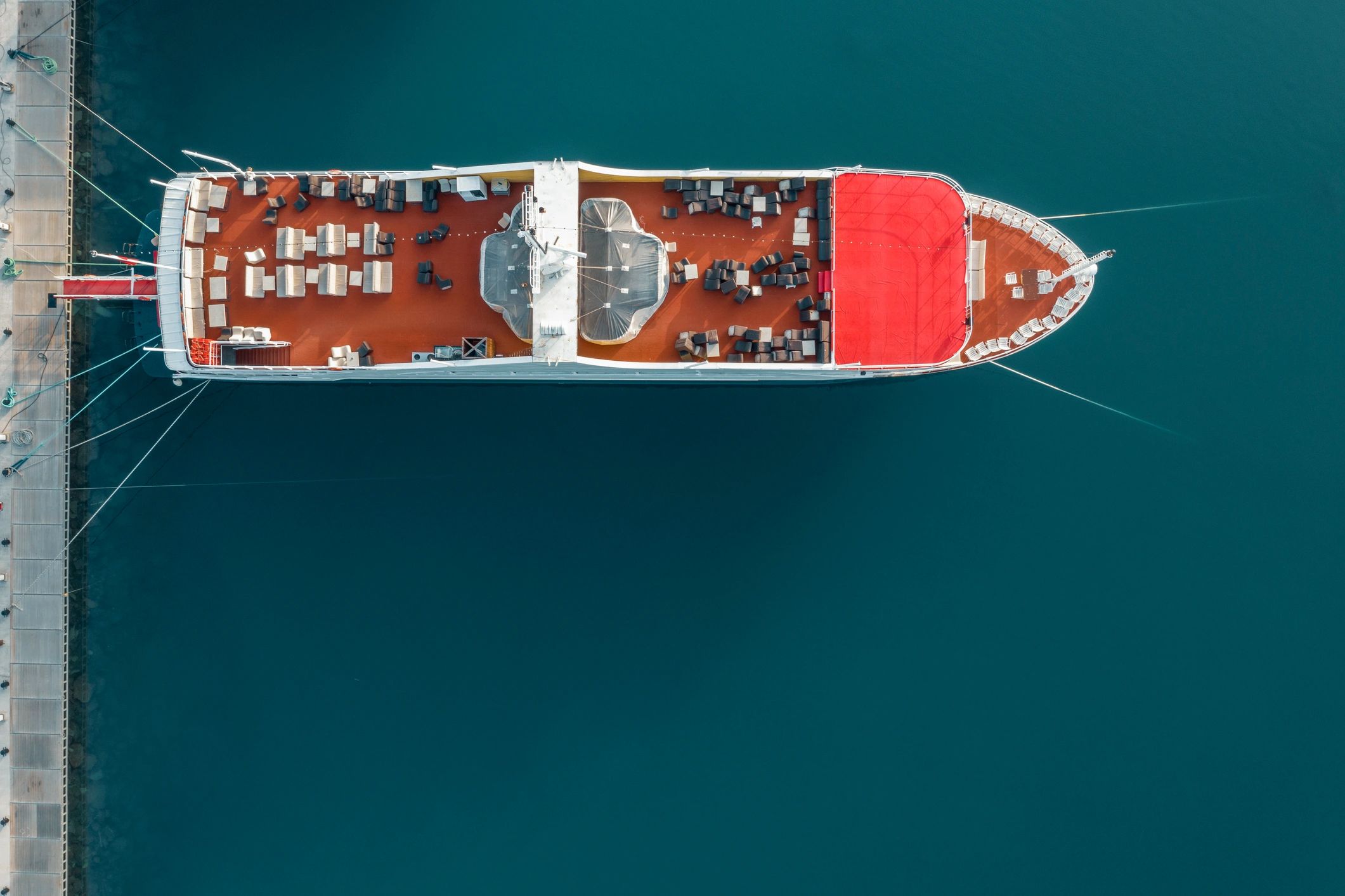 Luxury yacht and marina from above