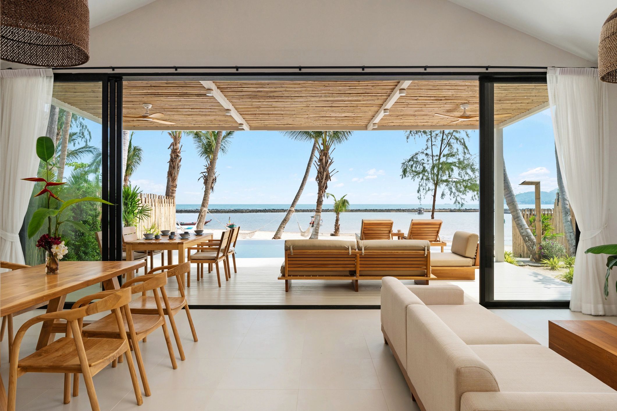 Modern luxury villa interior with ocean view