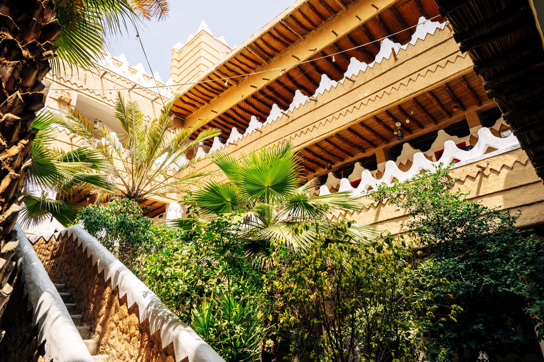 Lush courtyard at a luxury retreat