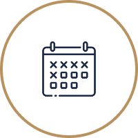 Calendar icon with marked dates inside gold circle