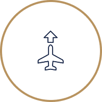 Airplane takeoff icon inside gold circle