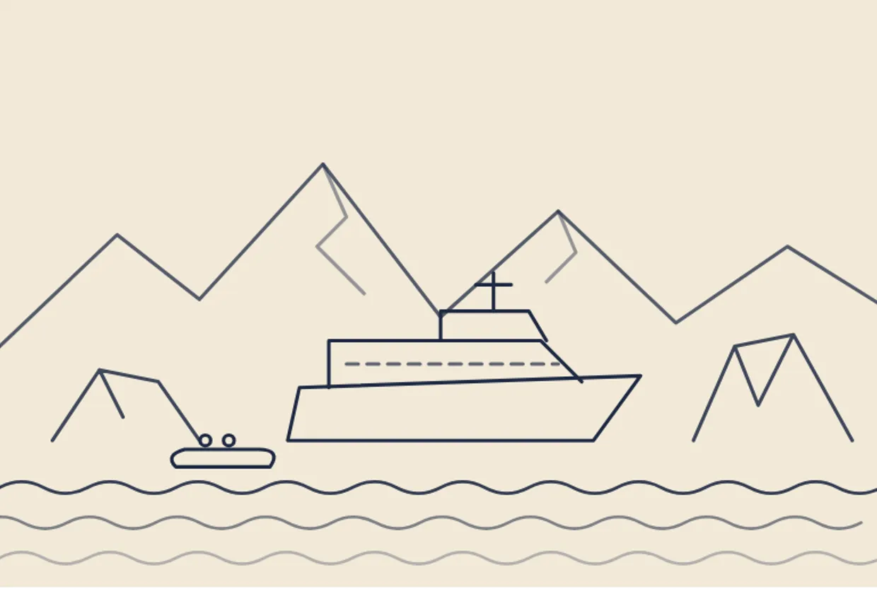 Yacht and small boat by mountains