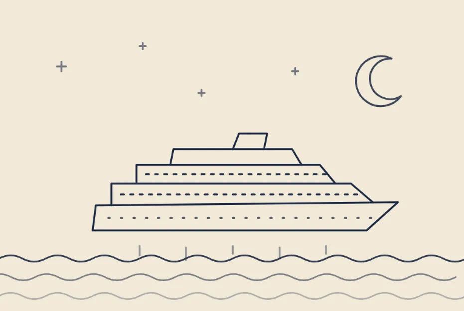 Minimal line illustration of cruise ship at night
