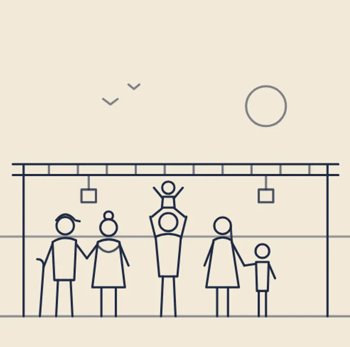 Multigenerational family waiting at bus stop