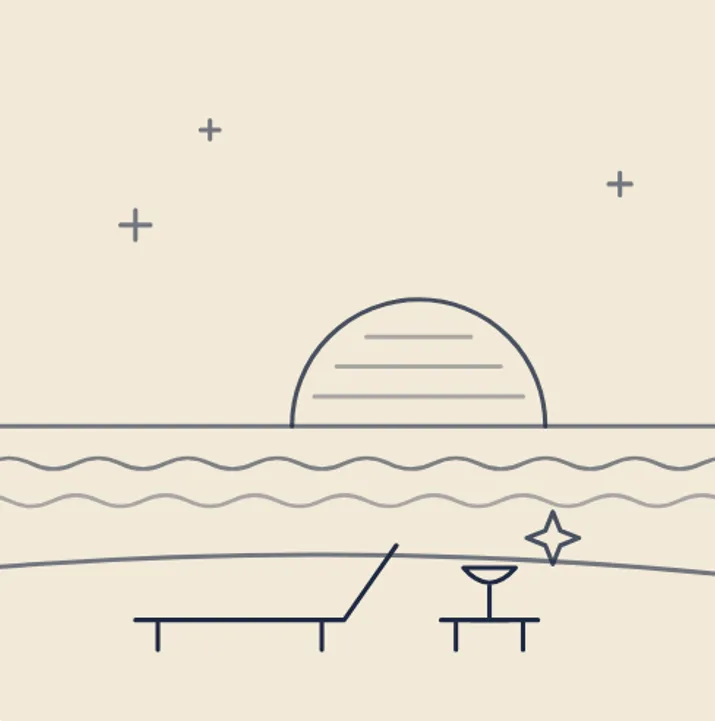 Minimal line art beach sunset with lounge chair